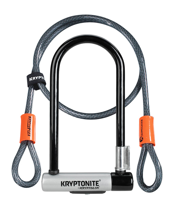 Kryptonite, KryptoLok STD w/Cable (DD), U-Lock, Key, 101x229mm (with 122cm cable), 4''X9'' + 4', Thickness in mm: 13mm, Grey